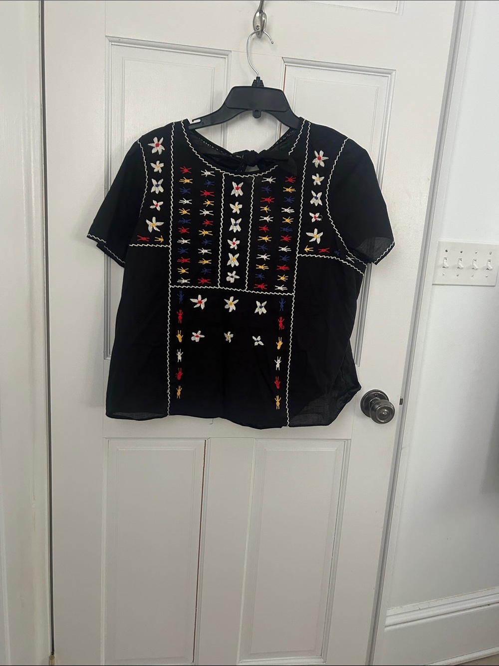 Madewell Black Short-Sleeve Embroidered Boho Blouse